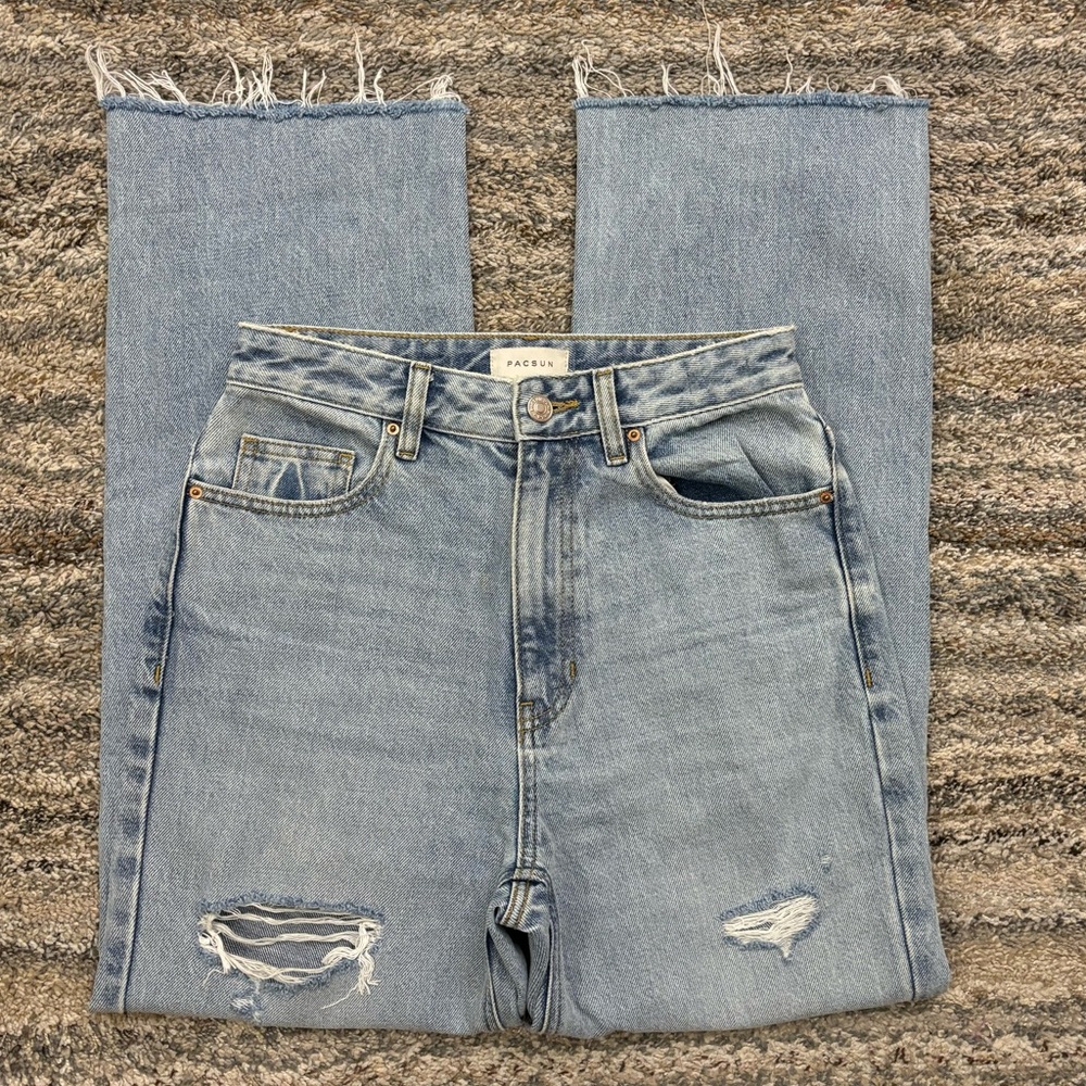 PACSUN Light Wash High-Rise Straight Jeans - Light Blue